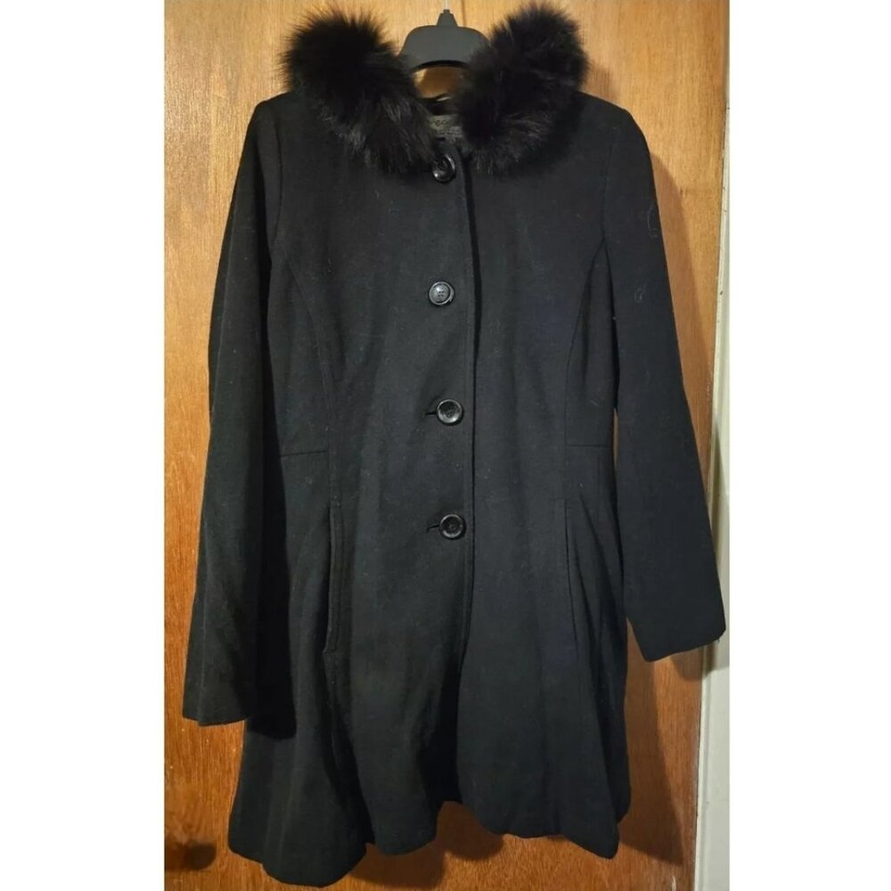 Vintage Black Forecaster Platinum Sz 10 Wool Blend Real Fox Fur Trim Hood Coat